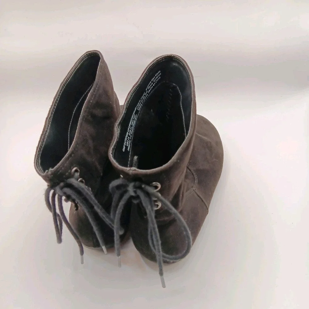 Faded Glory Girls Black Faux Suede Ankle‎ Boots Back Tie US 13 Kids Cute